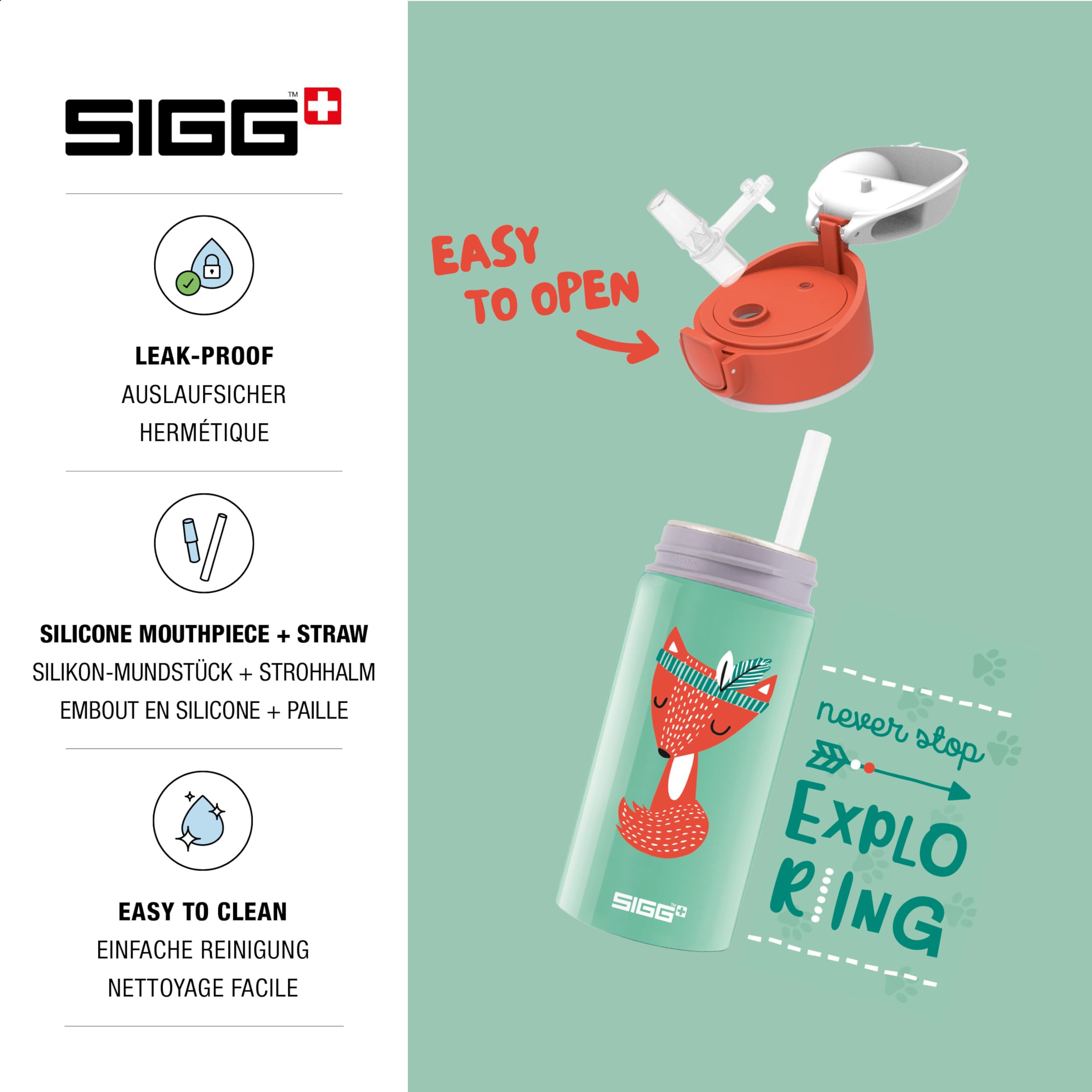 sigg-miracle-peaceful-alu-trinkflasche-kinder-mit-trinkhalm-0-4l-wassergr-n-oran image 3