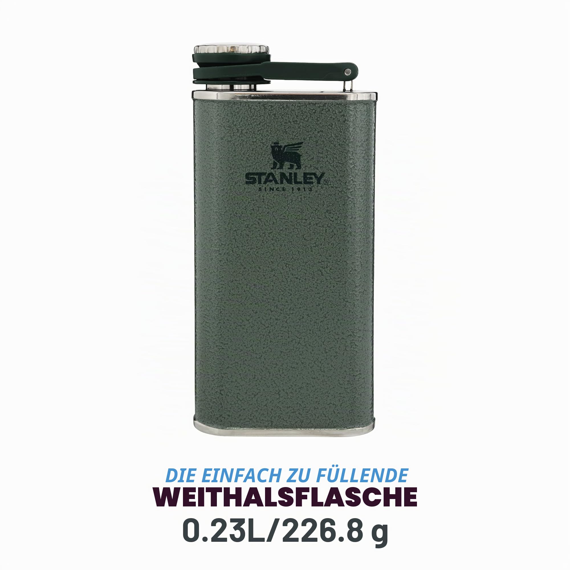 stanley-1913-classic-wide-mouth-flask-236ml-mit-never-lose-kappe-hammertone-gree image 3