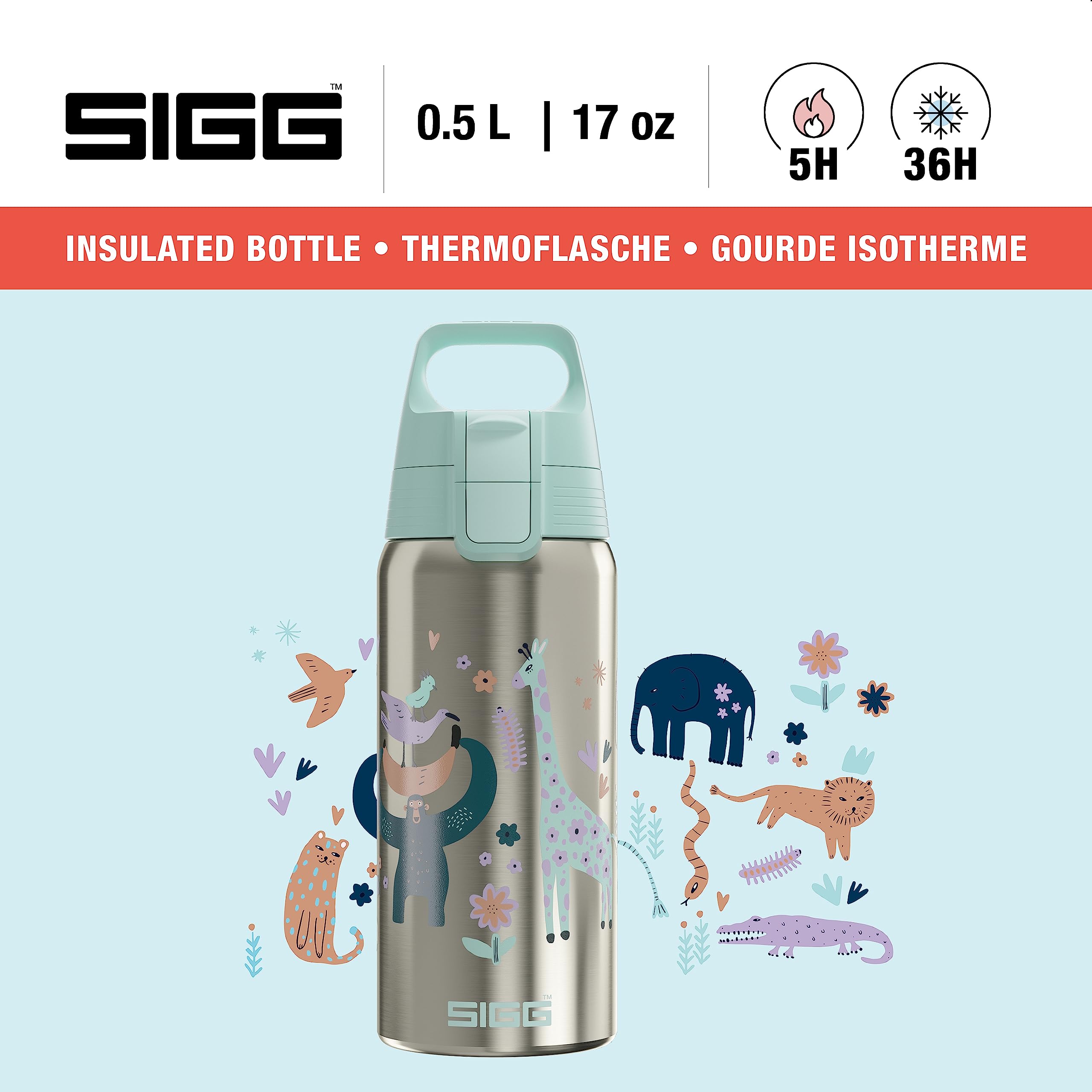 sigg-shield-therm-one-jungle-isolierte-trinkflasche-f-r-kinder-0-5l-36h-kalt-5h- image 2